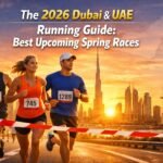 2026 Dubai and UAE spring running races guide feature image showing marathon runners with Dubai skyline at sunrise