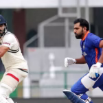 Cricketer in powerful batting stance on green field, symbolizing endurance, strength, and athletic fitness inspired by Virat Kohli and Rohit Sharma for runners and marathon training