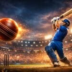 IPL 2026 cricket stadium scene with batsman hitting six under floodlights representing the IPL schedule fixtures and predictions