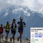 Ultra marathons in India 2026 training plan: Group of trail runners ascending Himalayan mountain path with 8-week beginner ultra marathon schedule overlay