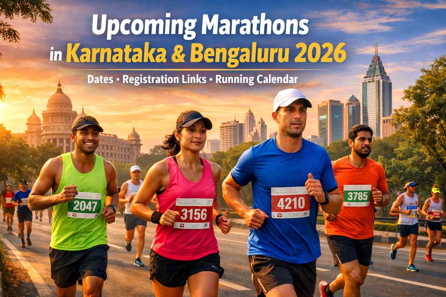 Runners participating in a road marathon in Bengaluru during sunrise for upcoming marathons in Karnataka 2026