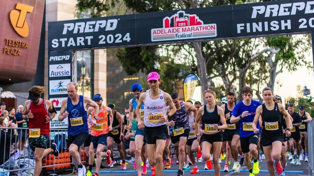 Runners at the Brooks Adelaide Marathon Festival along the River Torrens in Adelaide, South Australia
