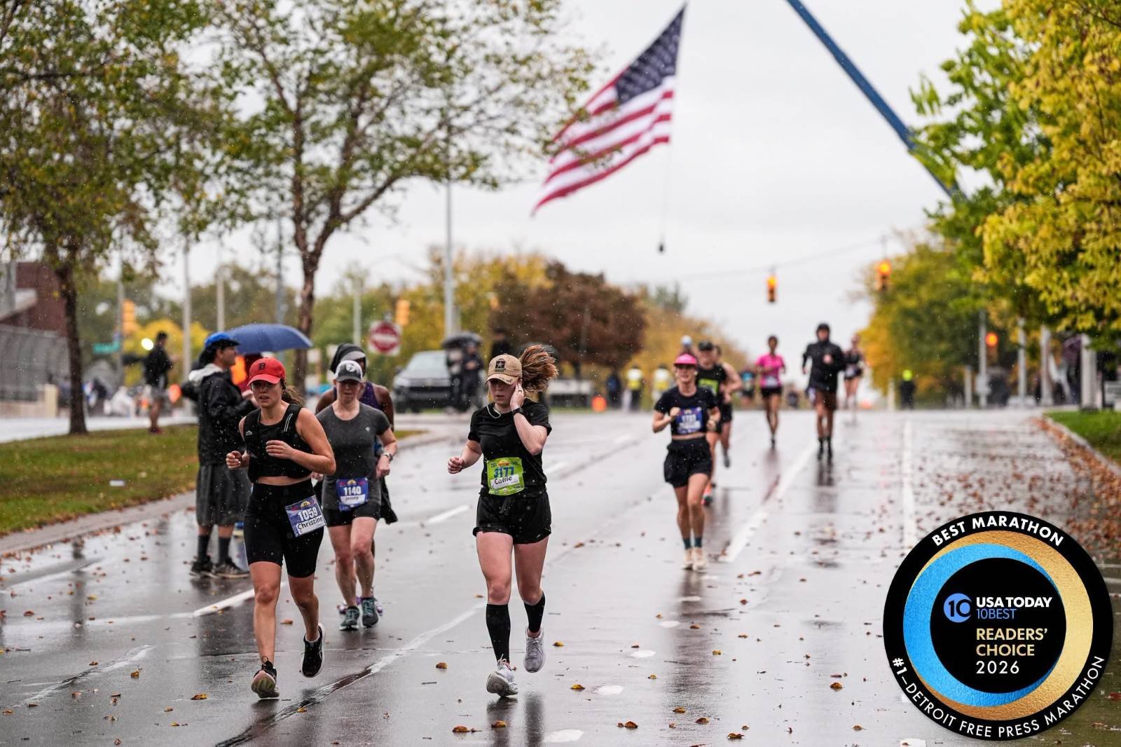 Runners crossing the Ambassador Bridge into Windsor at the Detroit Free Press Marathon