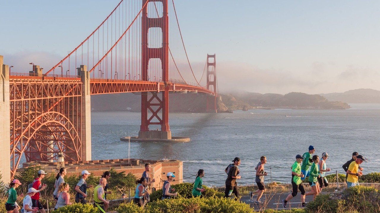 Runners near Golden Gate Bridge