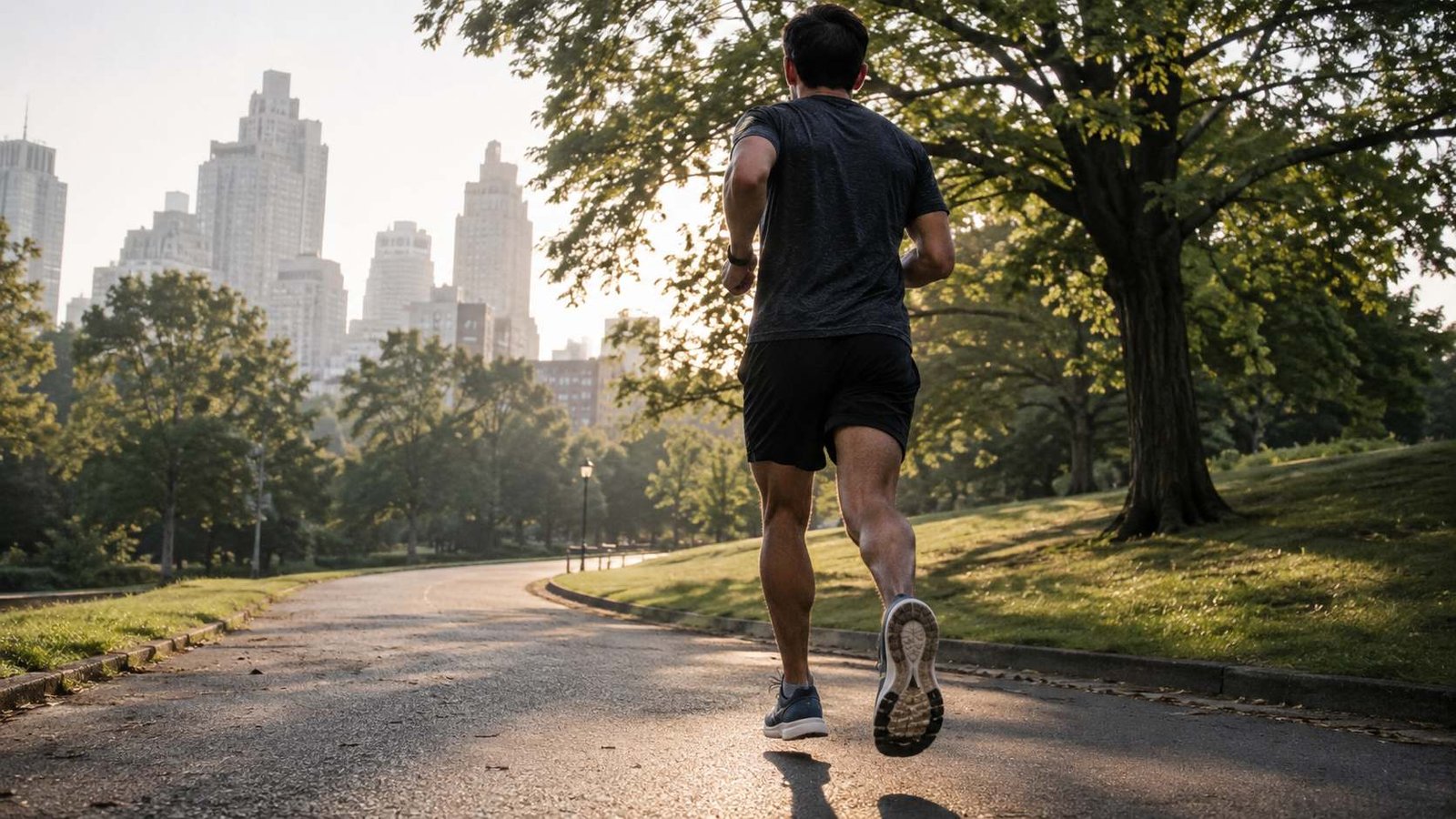 Best Running Shoes USA 2026: Budget Picks to Race Day Carbon Plate 1 Runner in Central Park at sunrise with city skyline in background — best running shoes USA 2026 guide