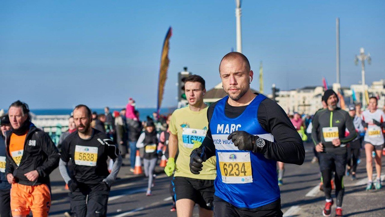Runners at the ALTRA Brighton Half Marathon on the Brighton seafront
