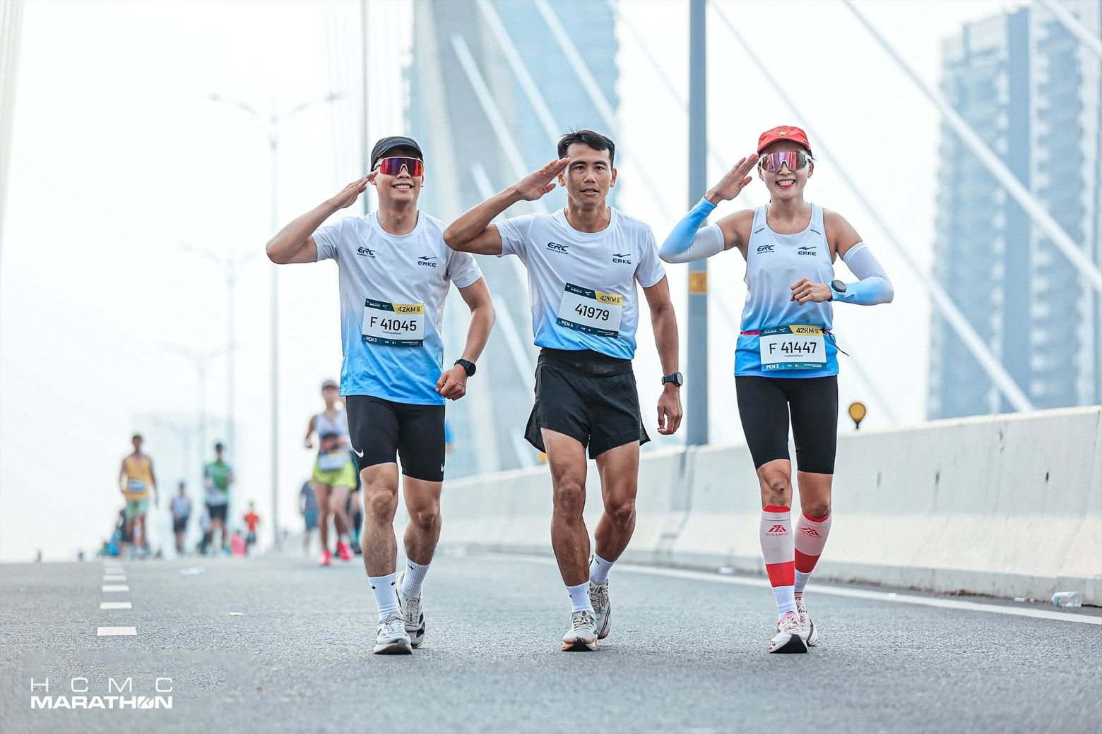 Runners on the streets of Saigon at the Ho Chi Minh City Marathon night race