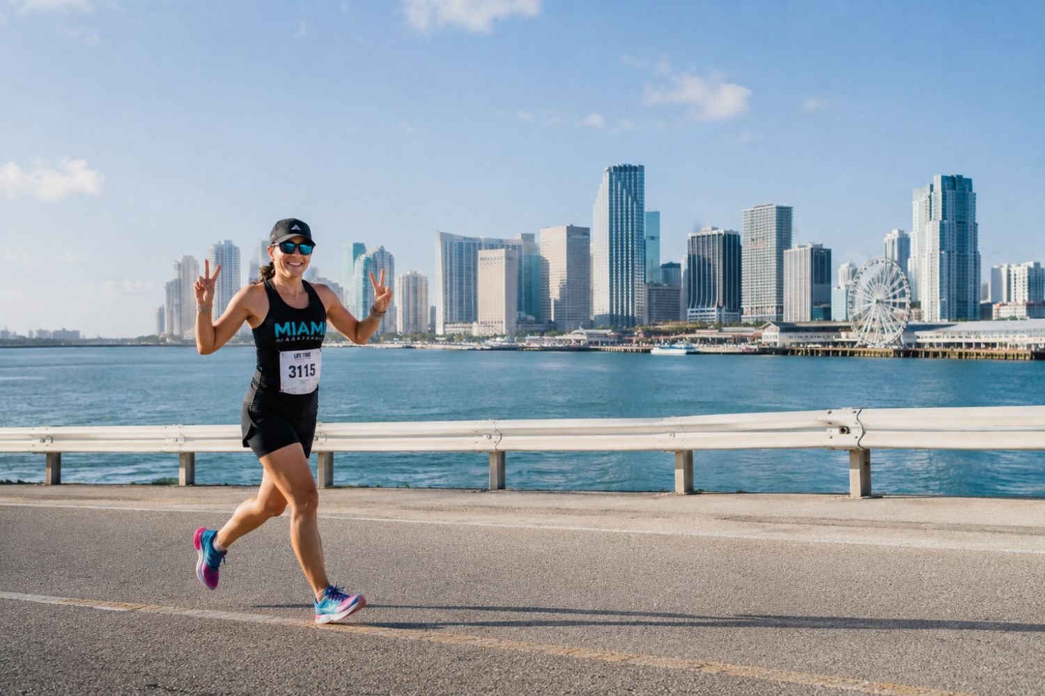 Runners racing through downtown Miami at the Life Time Miami Marathon and Half Marathon