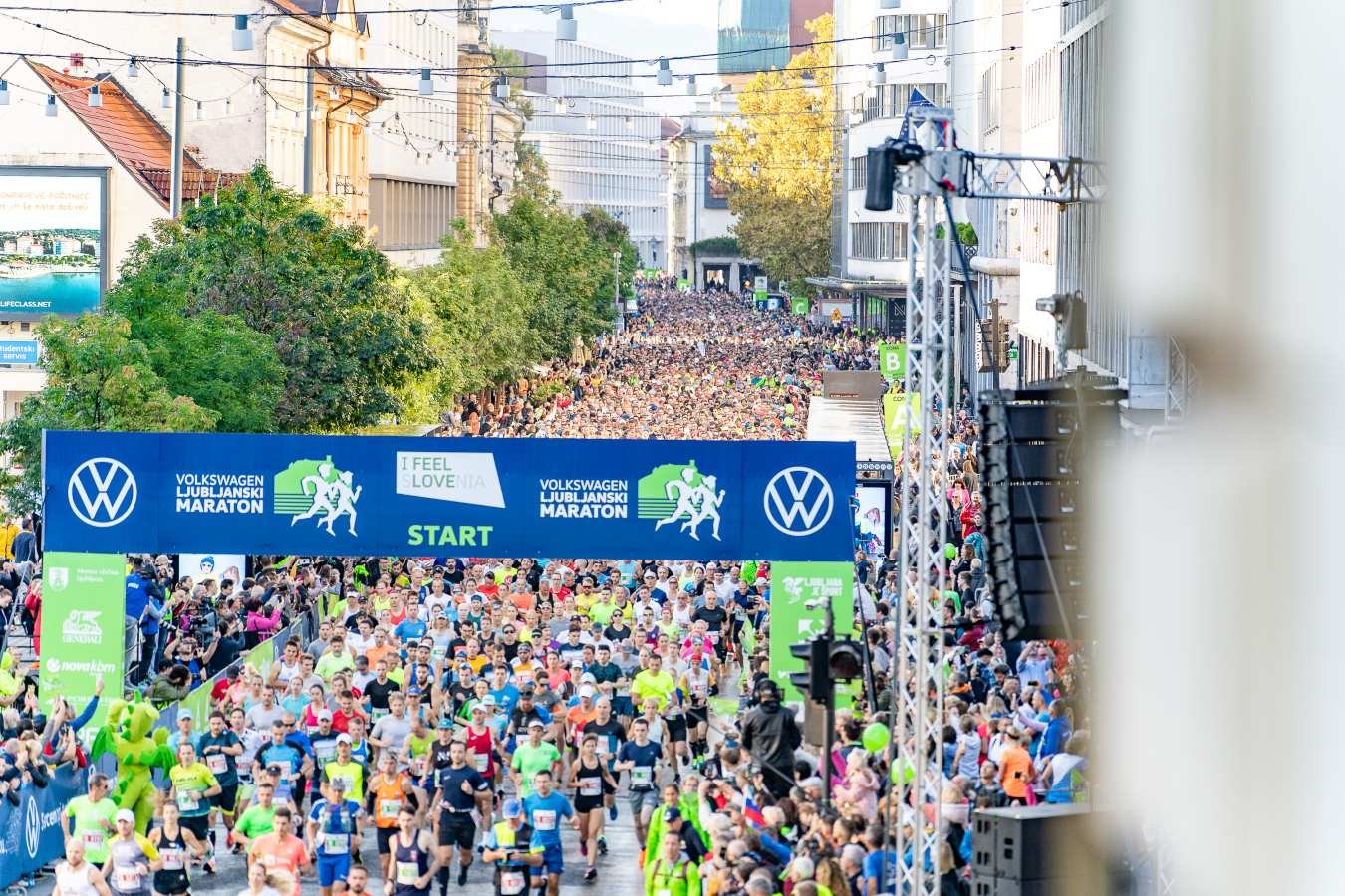 Runners at the start line on Slovenska cesta at the NLB Ljubljana Marathon 2026