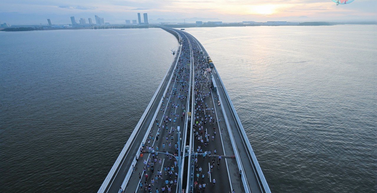 Runners crossing the Sultan Abdul Halim Muadzam Shah Bridge at the Penang Bridge International Marathon 2026