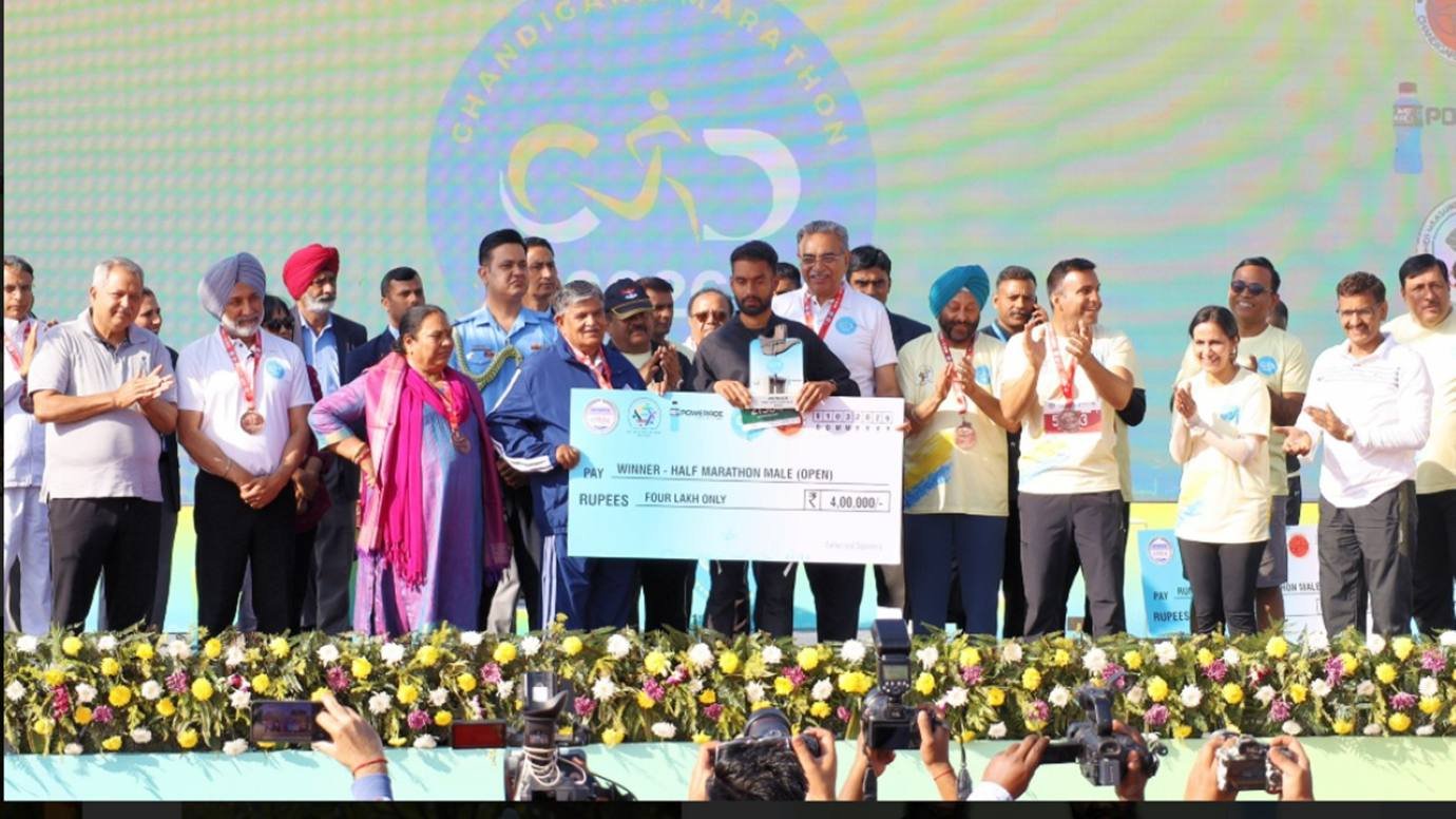 Prize ceremony at the 1st Chandigarh International Marathon, March 2026