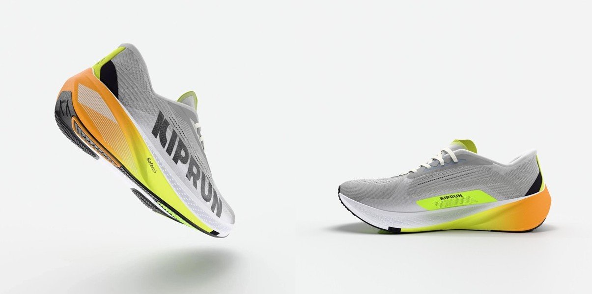 Kiprun Kipcore Premium daily running shoe in grey and green, priced at Rs 5999 on Decathlon India