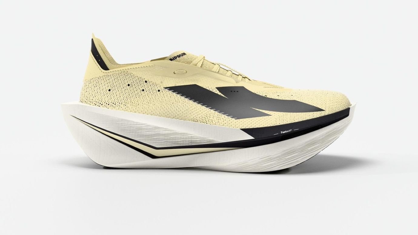 Kiprun Kipstorm Elite carbon plate running shoe in light yellow, available in India at Rs 19999 from Decathlon