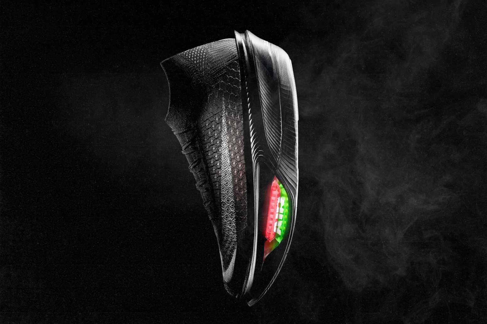 Side profile of Nike Apex marathon racing shoe showing Air Zoom unit and Flyknit X upper