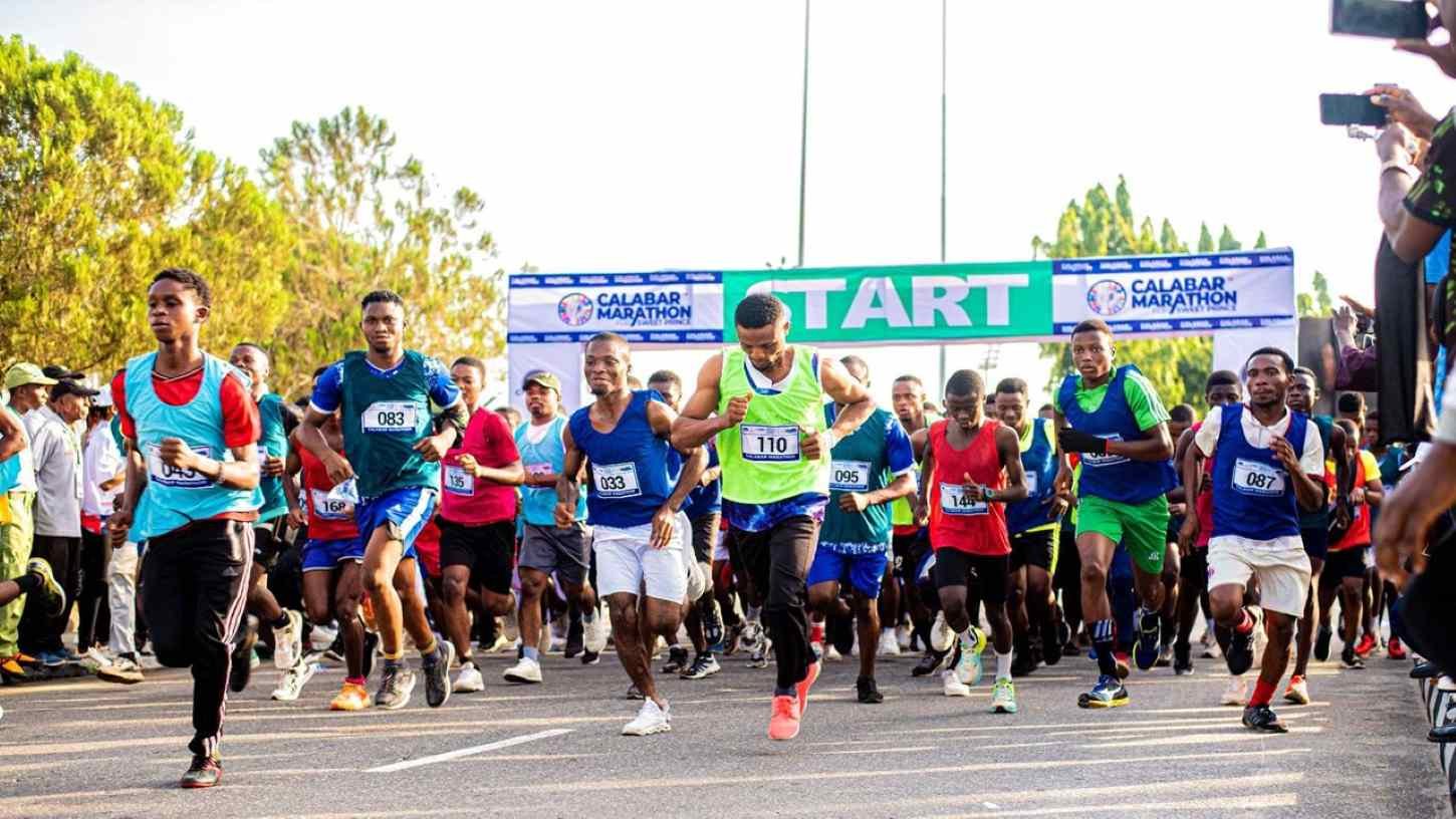 Runners competing in the Calabar Marathon on the Carnival Calabar route