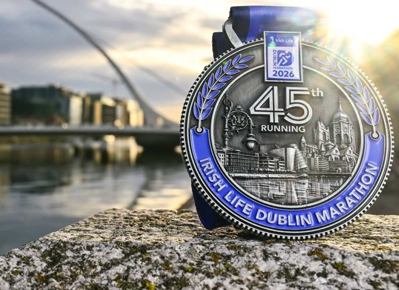 Dublin Marathon medal by riverbank