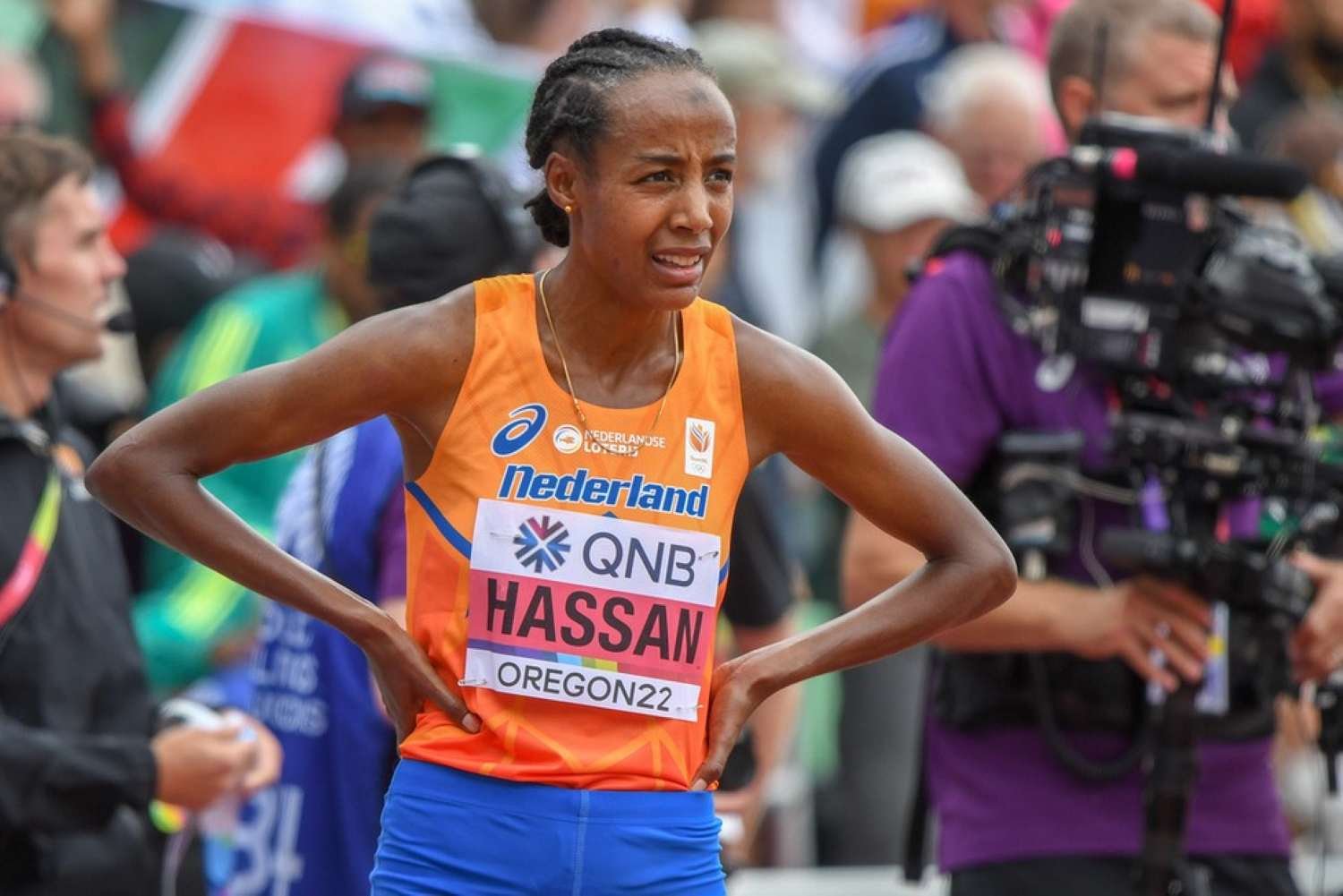 Sifan Hassan in her Netherlands kit at the 2022 World Athletics Championships in Eugene, Oregon